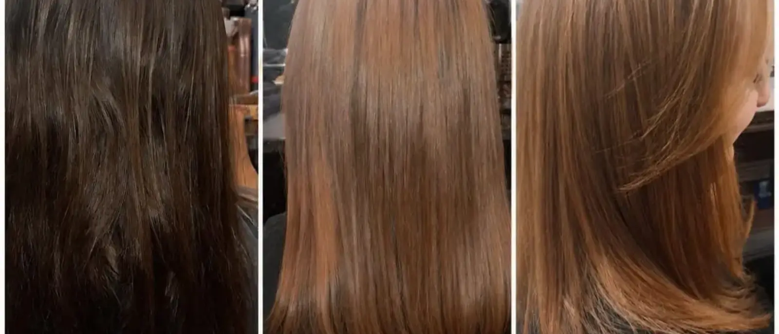 Trecere din șaten închis în blond cald, arătată în trei etape