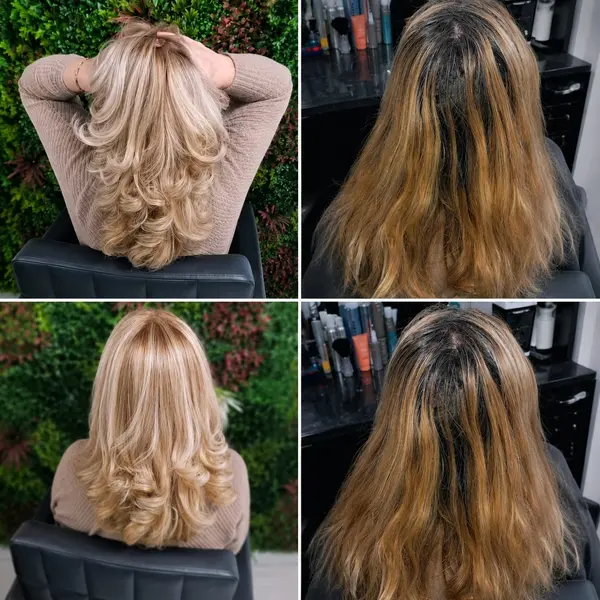 Blond cald obținut din bază închisă, înainte și după, la SCP Shine & Style