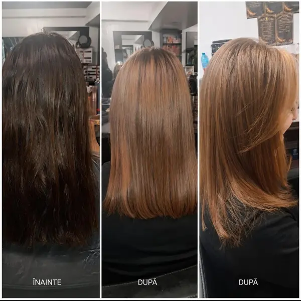 Trecere din șaten închis în blond cald, în aceeași ședință